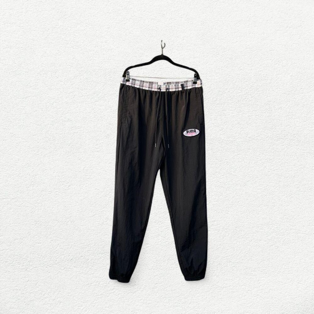 Von Dutch x Puma Athletic Windbreaker Track Pants in Black with White and Pink